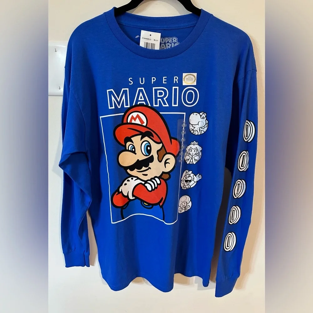 Super Mario Boys Blue Long Sleeve Tshirt NWT Size XL